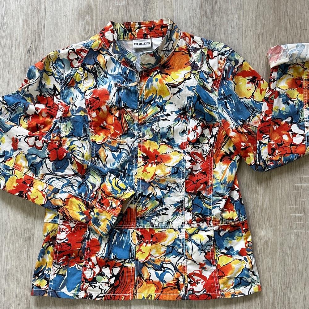 Chico's Flower Power round collar jacket